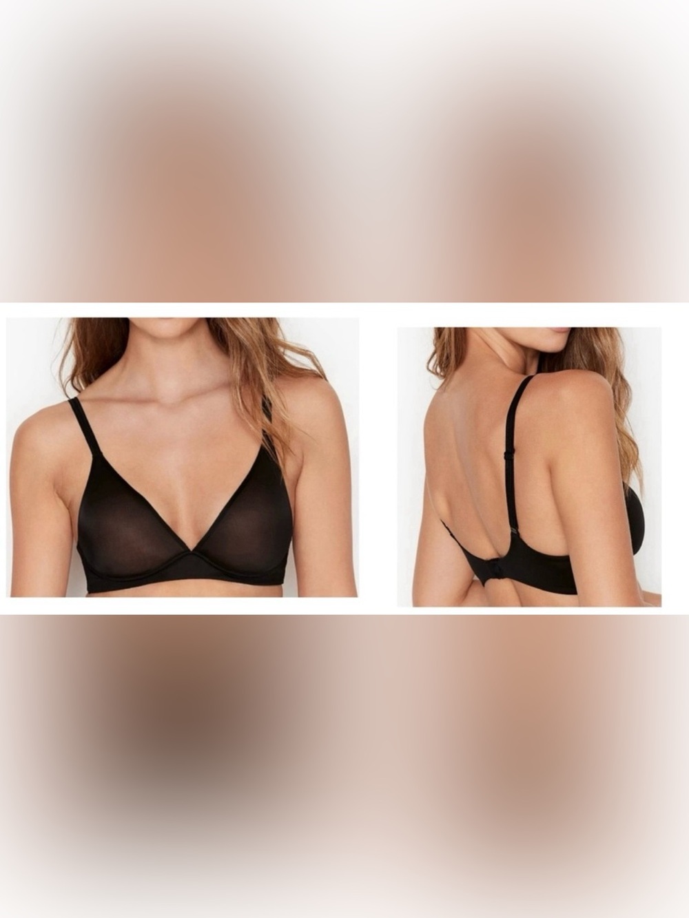 Victoria's Secret Black Sheer Mesh Bra Intimates Plunging V Neckline Soft 34 DD